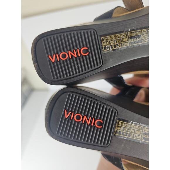 Vionic Radia Sandals Womens Size 7 Blue Croc Patent Leather Wedge Comfort - Picture 9 of 9